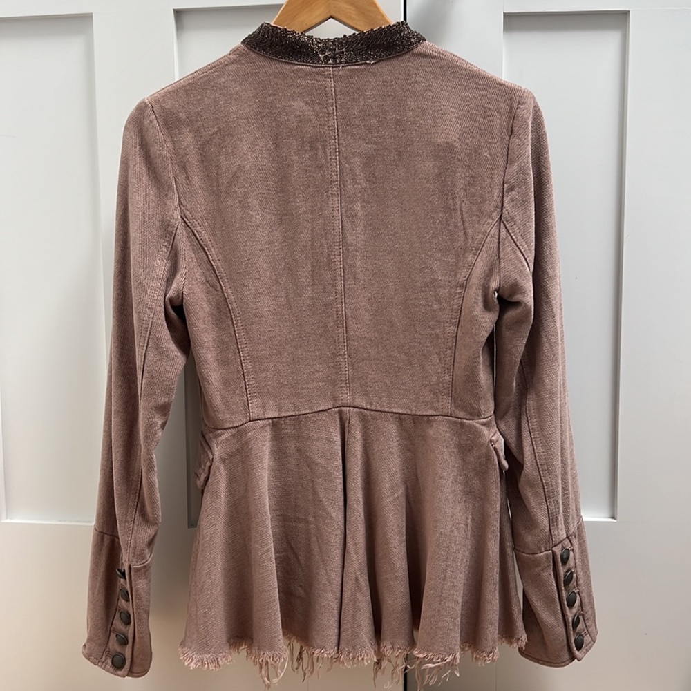 Free People Mauve Military-Style Frayed Hem Jacket - Picture 5 of 10
